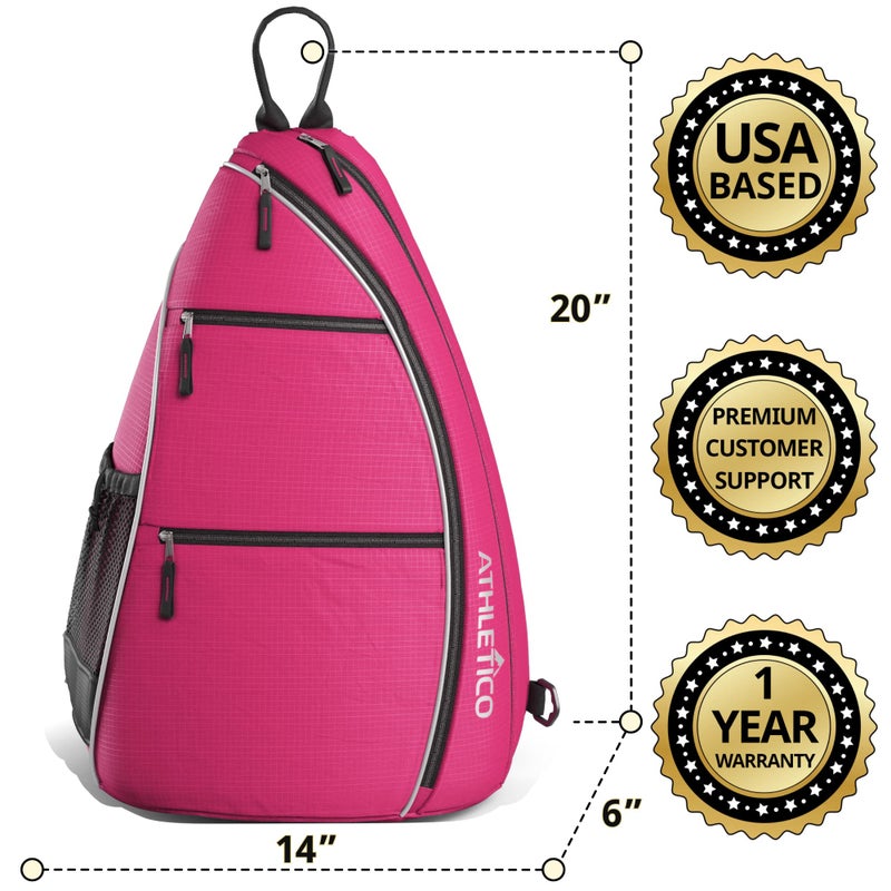 Athletico Sling Bag - Crossbody Backpack for Pickleball, Tennis, Racketball, and Travel for Men and Women (Pink) - Image 4
